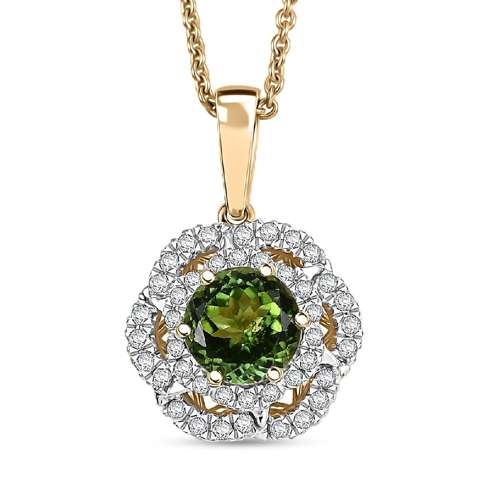 shop lc Certified & Appraised Luxoro AAA Sapo Tourmaline and I2 Diamond 1.52 ctw Pendant Necklace 20 Inches in 10K Yellow Gold