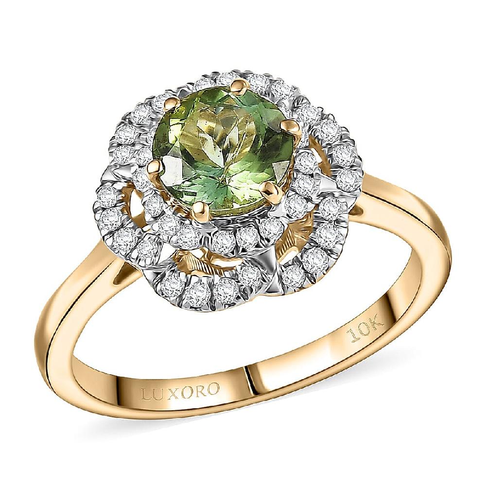 shop lc Certified & Appraised Luxoro AAA Sapo Tourmaline and I2 Diamond 1.46 ctw Ring in 10K Yellow Gold
