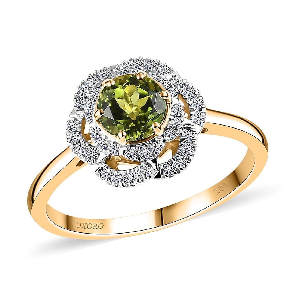 shop lc Certified & Appraised Luxoro AAA Sapo Tourmaline and I2 Diamond 1.46 ctw Ring in 10K Yellow Gold