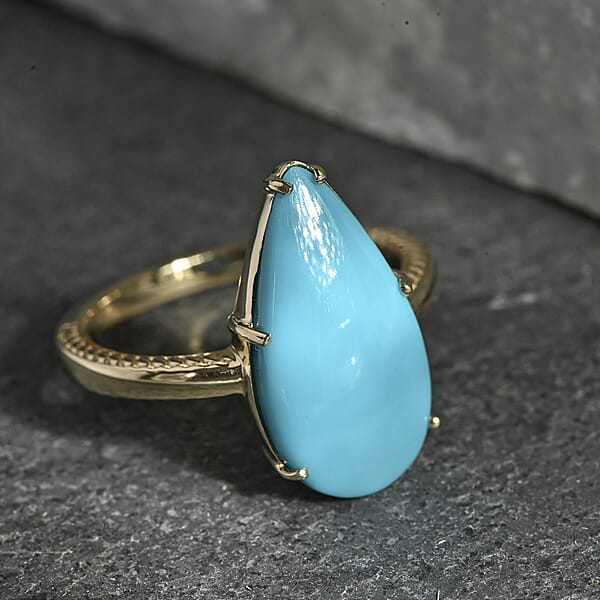 Shop Lc Certified & Appraised Luxoro AAA Sleeping Beauty Turquoise 6.30 Ctw Solitaire Ring In 10K Yellow Gold