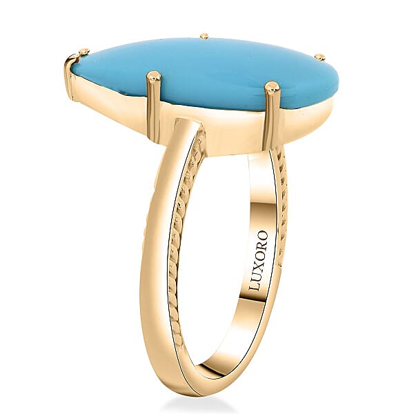 Shop Lc Certified & Appraised Luxoro AAA Sleeping Beauty Turquoise 6.30 Ctw Solitaire Ring In 10K Yellow Gold