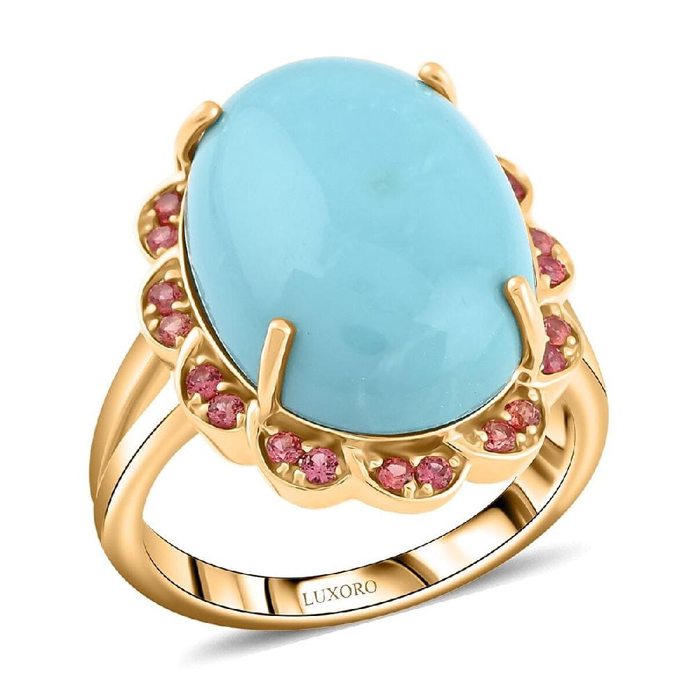 shop lc Certified & Appraised Luxoro AAA Sleeping Beauty Turquoise and Padparadscha Sapphire 9.75 ctw Ring in 10K Yellow Gold 6.15 Grams