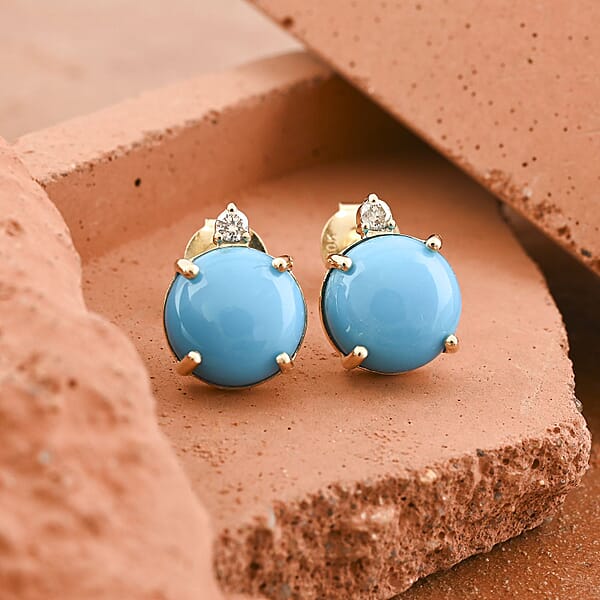 Shop Lc Certified & Appraised Luxoro AAA Sleeping Beauty Turquoise And G-H I2 Diamond 4.00 Ctw Earrings In 10K Yellow Gold