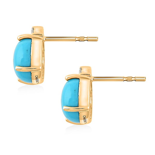 Shop Lc Certified & Appraised Luxoro AAA Sleeping Beauty Turquoise And G-H I2 Diamond 4.00 Ctw Earrings In 10K Yellow Gold