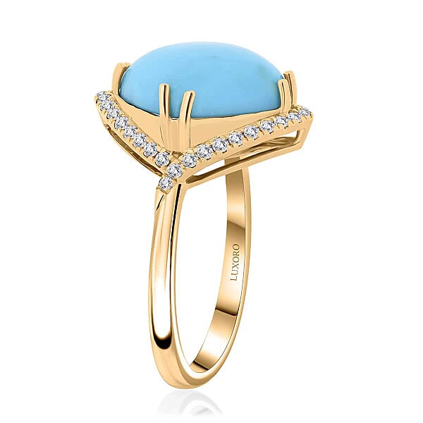 Shop Lc Certified & Appraised Luxoro AAA Sleeping Beauty Turquoise And I2 Diamond 5.00 Ctw Ring In 10K Yellow Gold