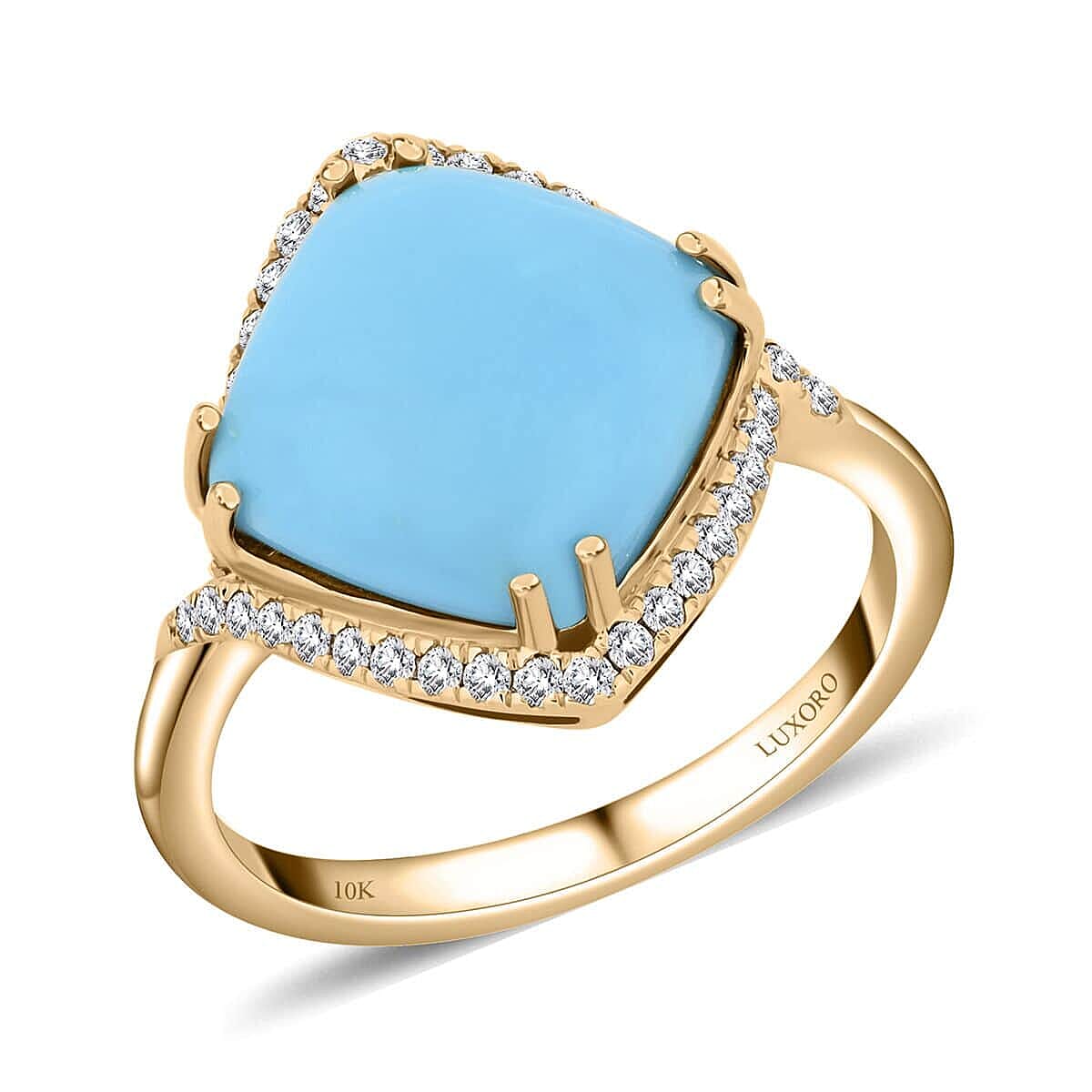 shop lc Certified & Appraised Luxoro AAA Sleeping Beauty Turquoise and I2 Diamond 5.00 ctw Ring in 10K Yellow Gold