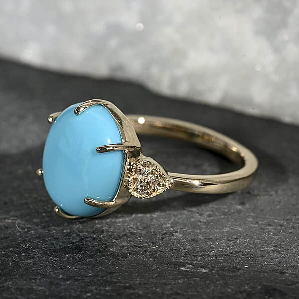 Shop Lc Certified & Appraised Luxoro AAA Sleeping Beauty Turquoise And I2 Diamond 4.50 Ctw Ring In 10K Yellow Gold