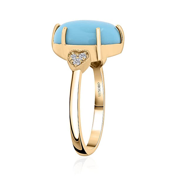 Shop Lc Certified & Appraised Luxoro AAA Sleeping Beauty Turquoise And I2 Diamond 4.50 Ctw Ring In 10K Yellow Gold