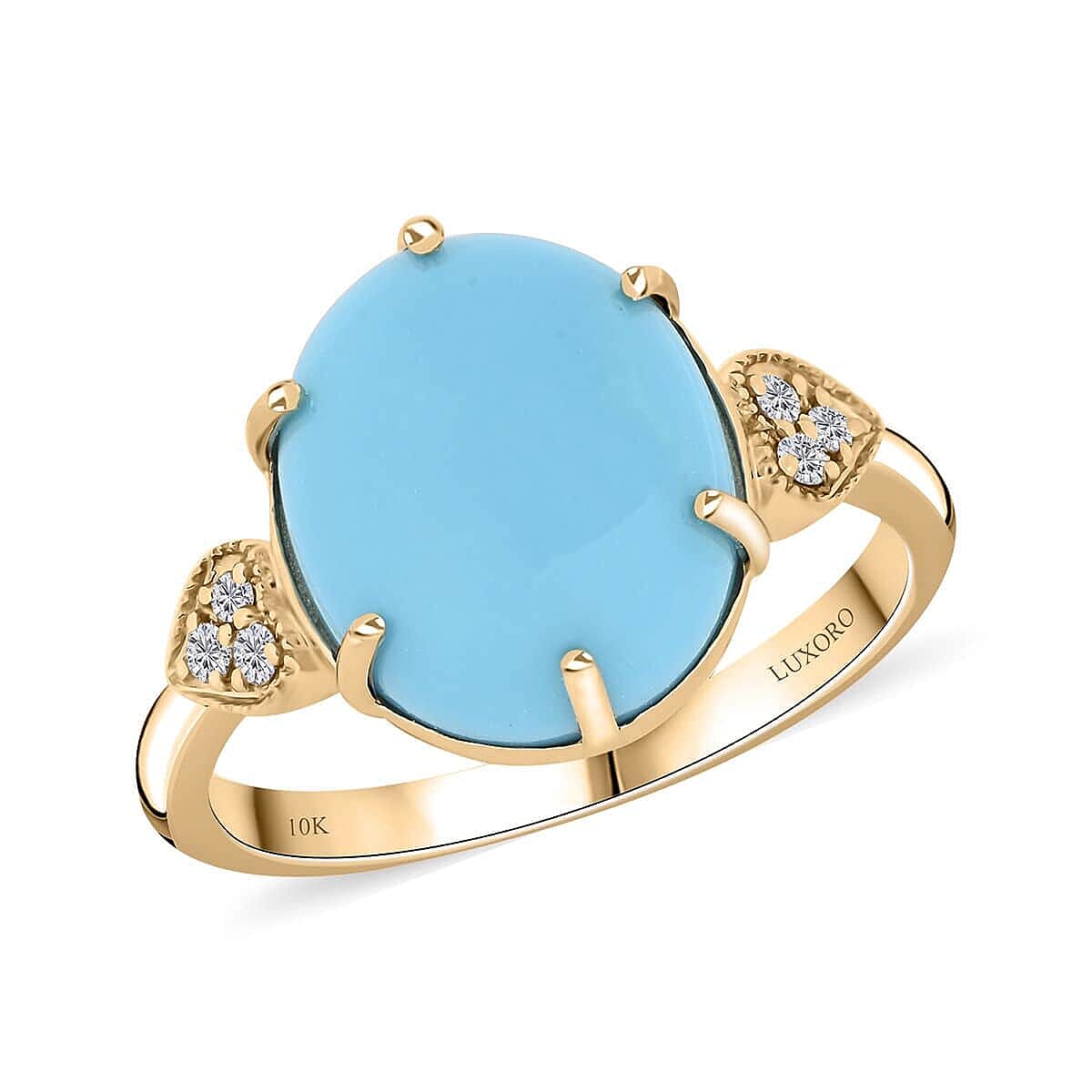 shop lc Certified & Appraised Luxoro AAA Sleeping Beauty Turquoise and I2 Diamond 4.50 ctw Ring in 10K Yellow Gold