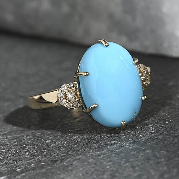 Shop Lc Certified & Appraised Luxoro AAA Sleeping Beauty Turquoise And I2 Diamond 5.00 Ctw Ring In 10K Yellow Gold