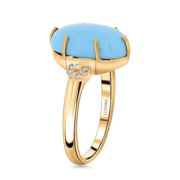 Shop Lc Certified & Appraised Luxoro AAA Sleeping Beauty Turquoise And I2 Diamond 5.00 Ctw Ring In 10K Yellow Gold