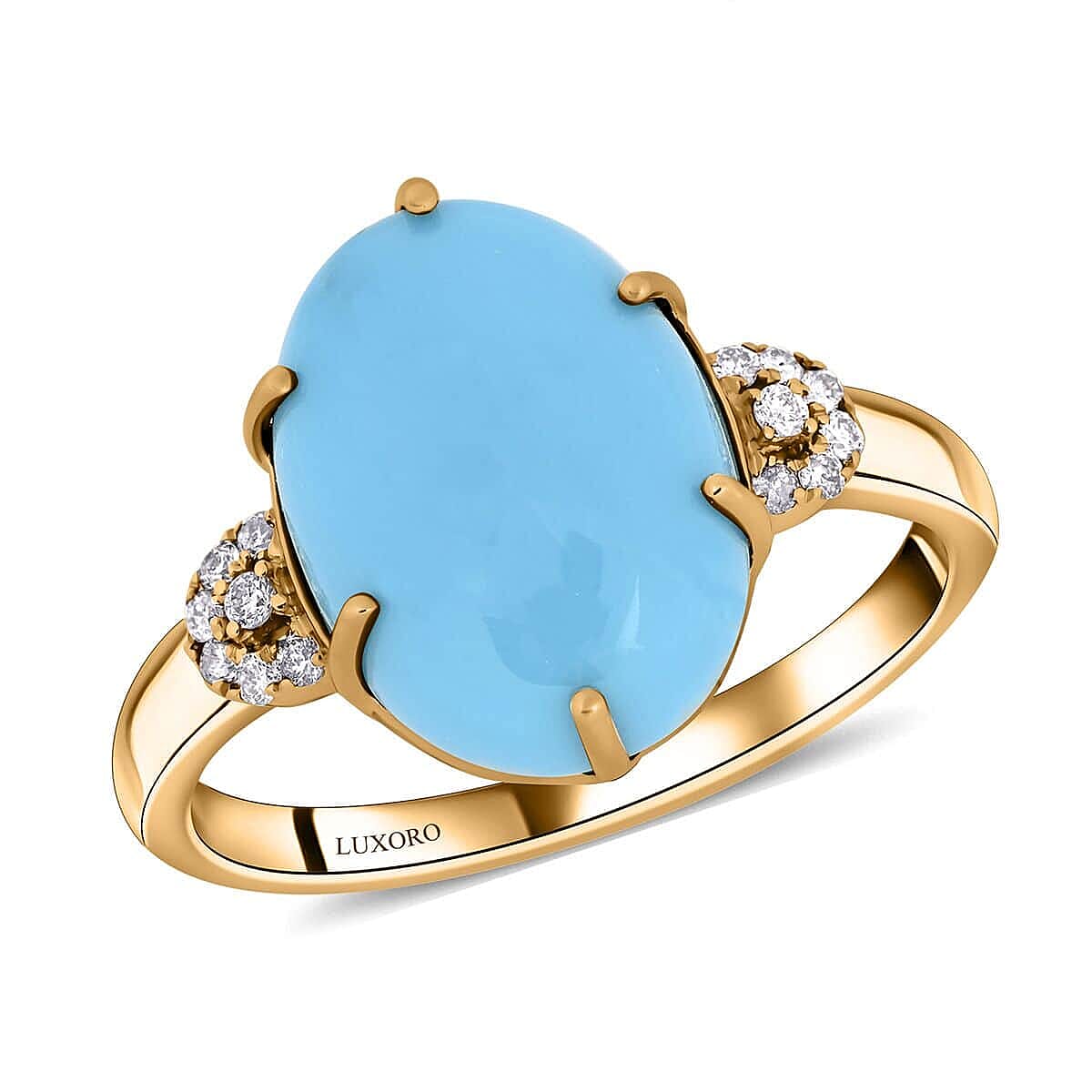 shop lc Certified & Appraised Luxoro AAA Sleeping Beauty Turquoise and I2 Diamond 5.00 ctw Ring in 10K Yellow Gold