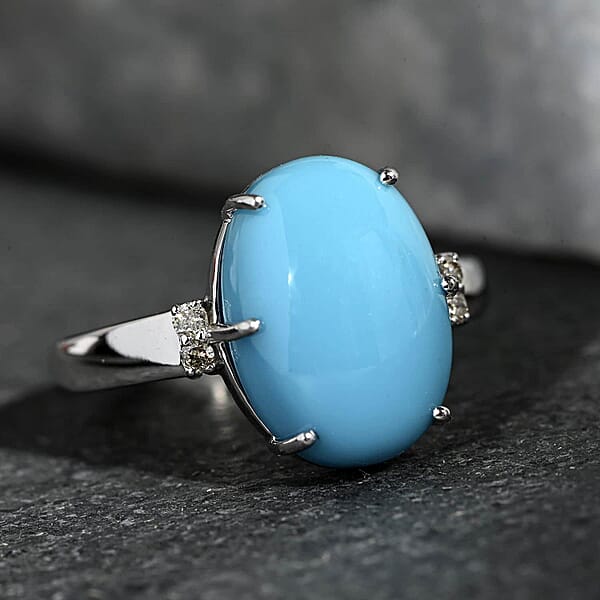 Shop Lc Certified & Appraised Luxoro AAA Sleeping Beauty Turquoise And I2 Diamond 5.00 Ctw Ring In 10K White Gold