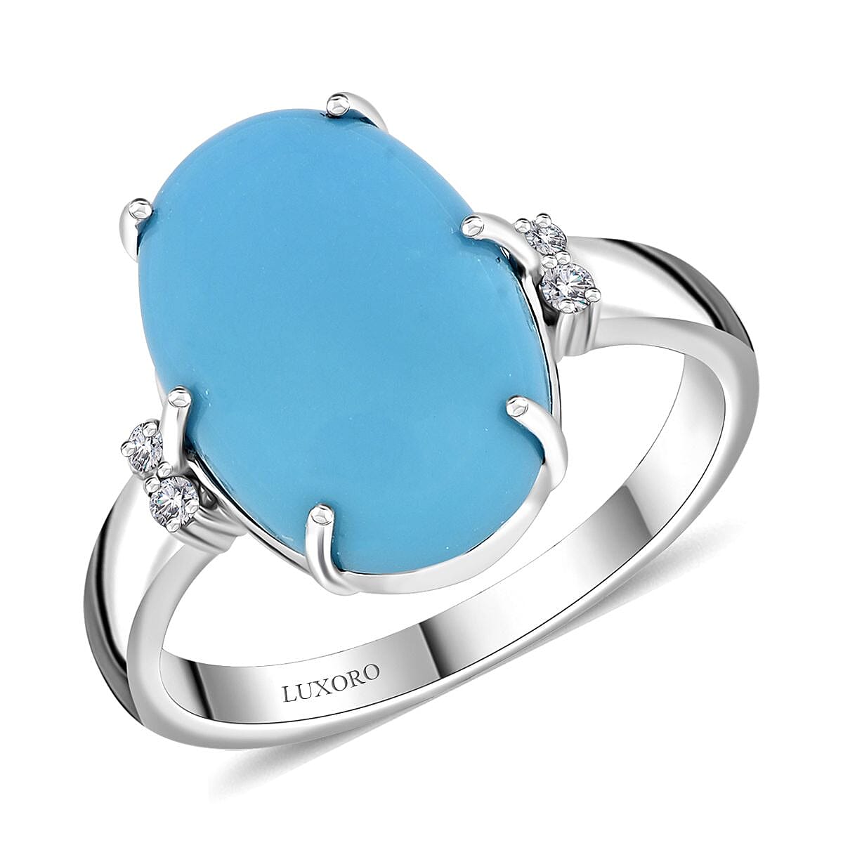 shop lc Certified & Appraised Luxoro AAA Sleeping Beauty Turquoise and I2 Diamond 5.00 ctw Ring in 10K White Gold