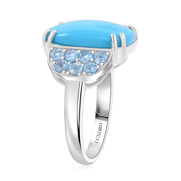 Shop Lc Certified & Appraised Luxoro AAA Sleeping Beauty Turquoise And Santa Maria Aquamarine 8.50 Ctw Ring In 10K White Gold 5.30 Grams