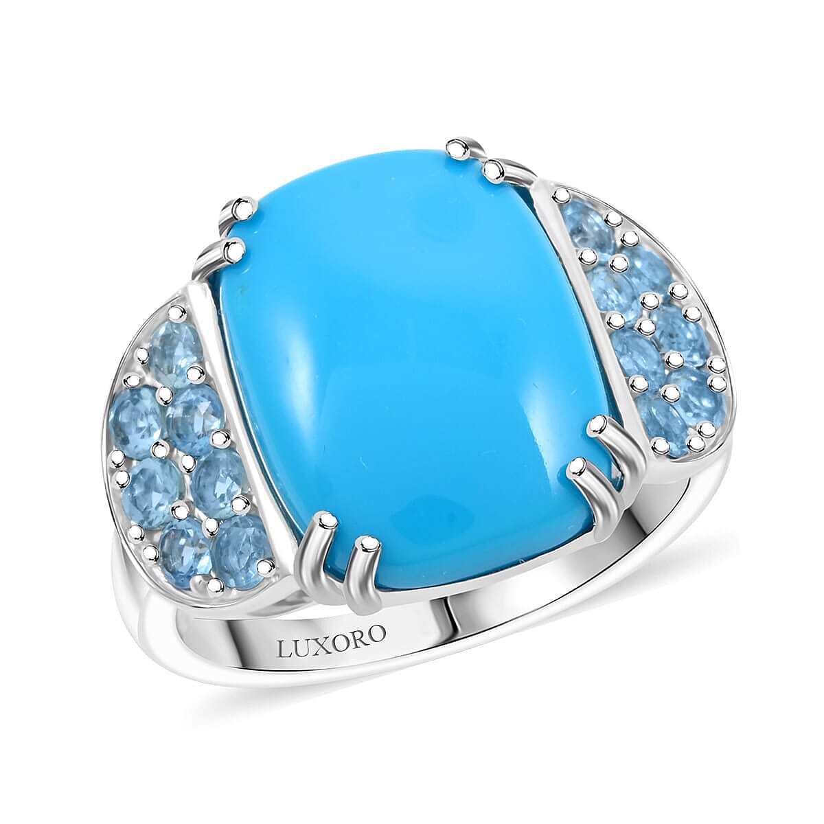 shop lc Certified & Appraised Luxoro AAA Sleeping Beauty Turquoise and Santa Maria Aquamarine 8.50 ctw Ring in 10K White Gold 5.30 Grams