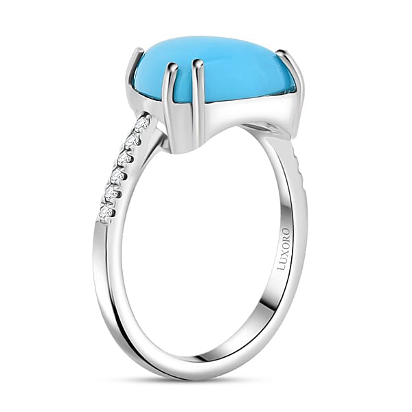 Shop Lc Certified & Appraised Luxoro AAA Sleeping Beauty Turquoise And G-H I2 Diamond 4.00 Ctw Ring In 10K White Gold