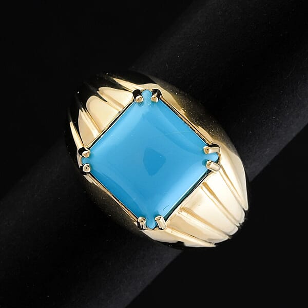 Shop Lc Certified & Appraised Luxoro AAA Sleeping Beauty Turquoise 4.10 Ctw Solitaire Ring In 10K Yellow Gold 8.10 Grams