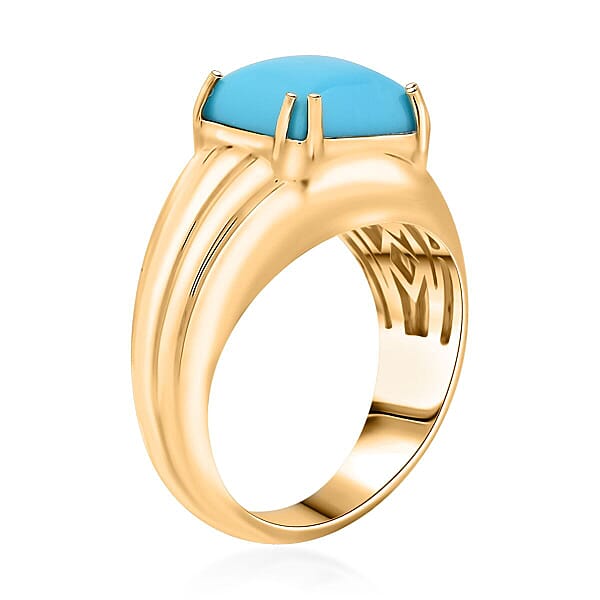 Shop Lc Certified & Appraised Luxoro AAA Sleeping Beauty Turquoise 4.10 Ctw Solitaire Ring In 10K Yellow Gold 8.10 Grams