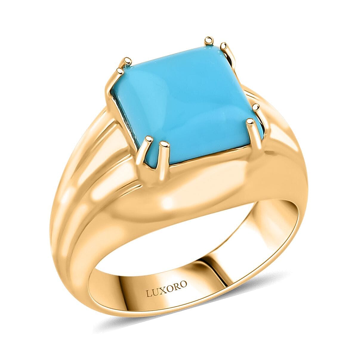 shop lc Certified & Appraised Luxoro AAA Sleeping Beauty Turquoise 4.10 ctw Solitaire Ring in 10K Yellow Gold 8.10 Grams