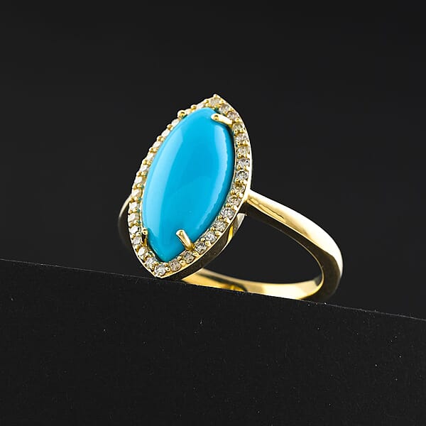 Shop Lc Certified & Appraised Luxoro AAA Sleeping Beauty Turquoise And G-H I2 Diamond 3.55 Ctw Ring In 10K Yellow Gold 4 Grams