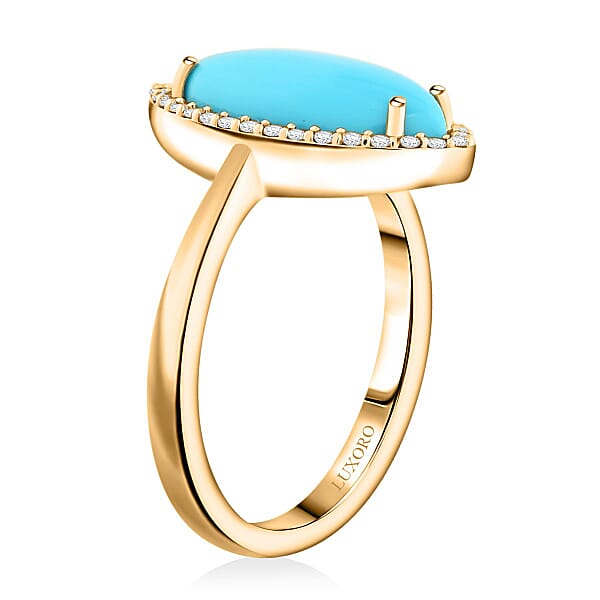 Shop Lc Certified & Appraised Luxoro AAA Sleeping Beauty Turquoise And G-H I2 Diamond 3.55 Ctw Ring In 10K Yellow Gold 4 Grams