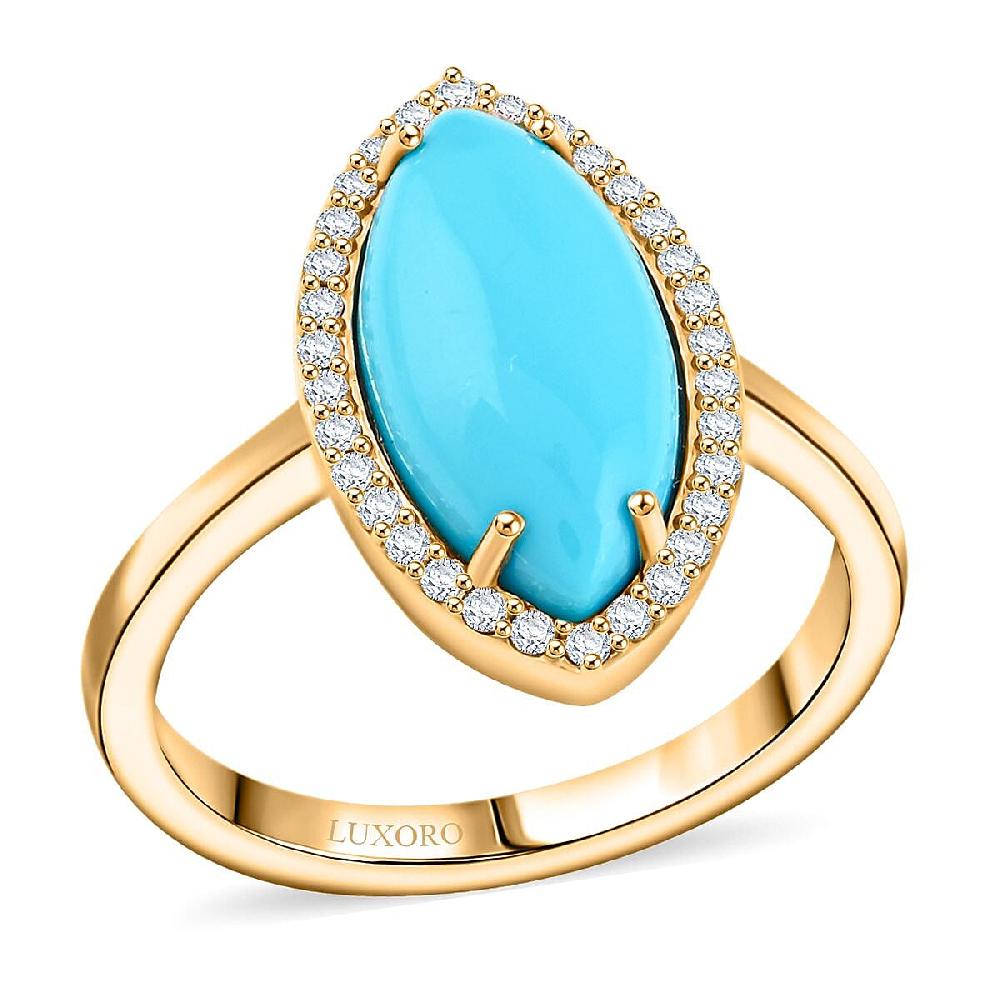 shop lc Certified & Appraised Luxoro AAA Sleeping Beauty Turquoise and G-H I2 Diamond 3.55 ctw Ring in 10K Yellow Gold 4 Grams