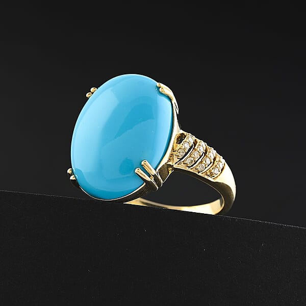 Shop Lc Certified & Appraised Luxoro AAA Sleeping Beauty Turquoise And G-H I2 Diamond 12.85 Ctw Ring In 10K Yellow Gold 4.50 Grams