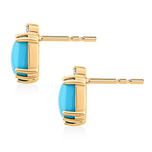 Shop Lc Certified & Appraised Luxoro AAA Sleeping Beauty Turquoise And G-H I2 Diamond 3.60 Ctw Earrings In 10K Yellow Gold