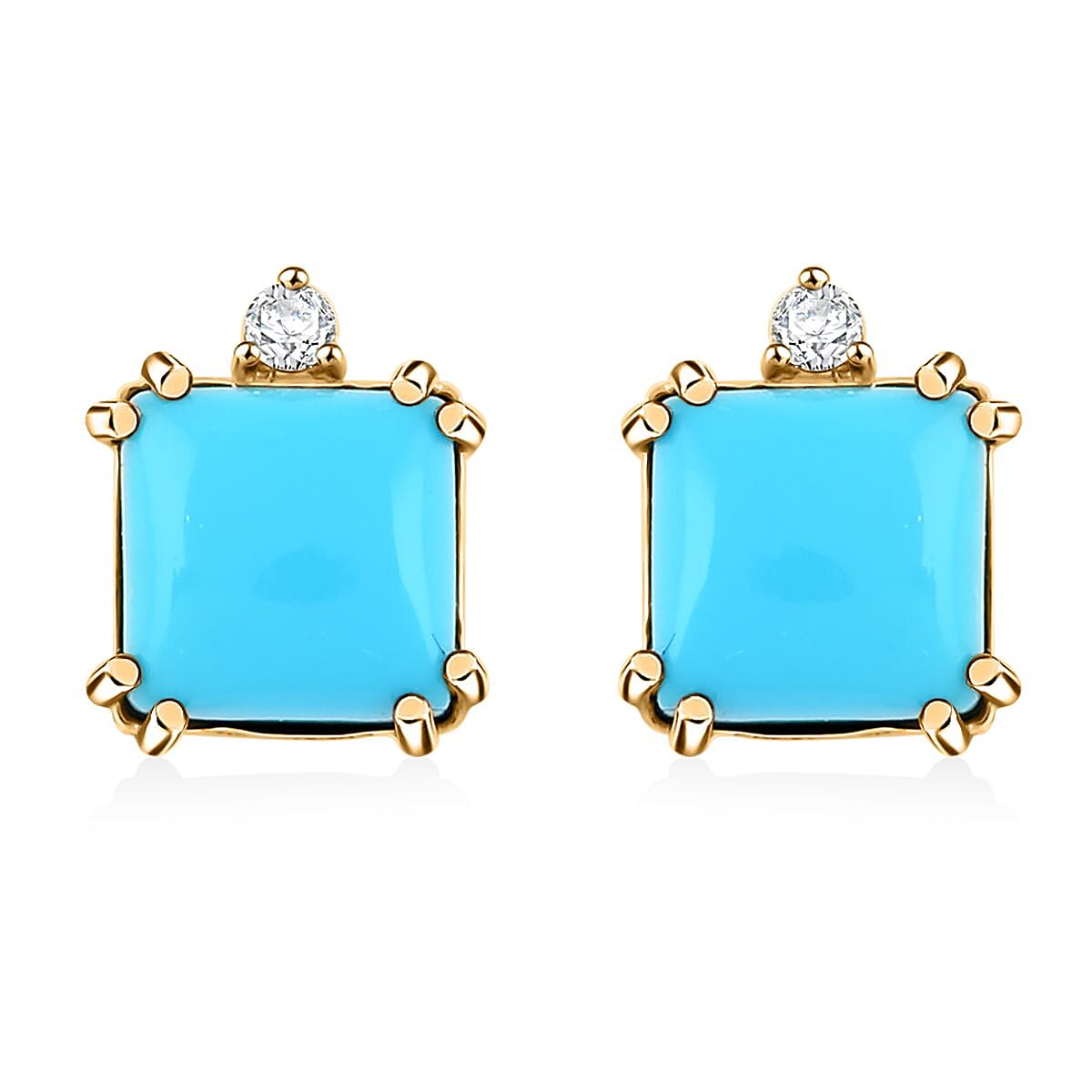shop lc Certified & Appraised Luxoro AAA Sleeping Beauty Turquoise and G-H I2 Diamond 3.60 ctw Earrings in 10K Yellow Gold