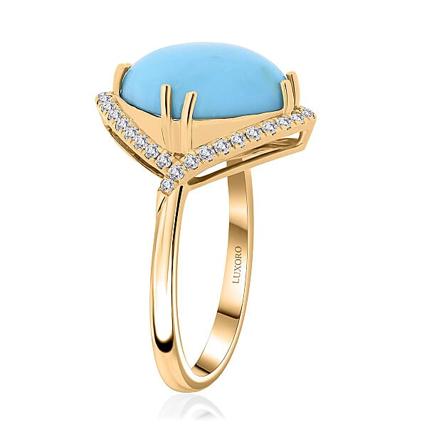 Shop Lc Certified & Appraised Luxoro AAA Sleeping Beauty Turquoise And I2 Diamond 5.00 Ctw Ring In 10K Yellow Gold