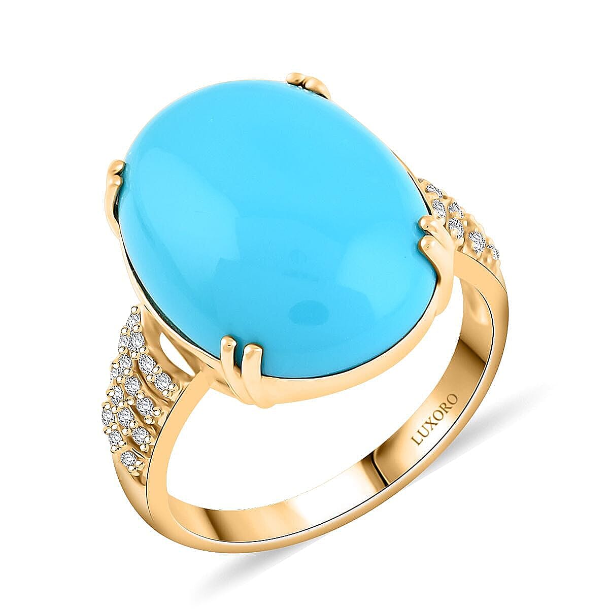 shop lc Certified & Appraised Luxoro AAA Sleeping Beauty Turquoise and G-H I2 Diamond 12.85 ctw Ring in 10K Yellow Gold 4.50 Grams