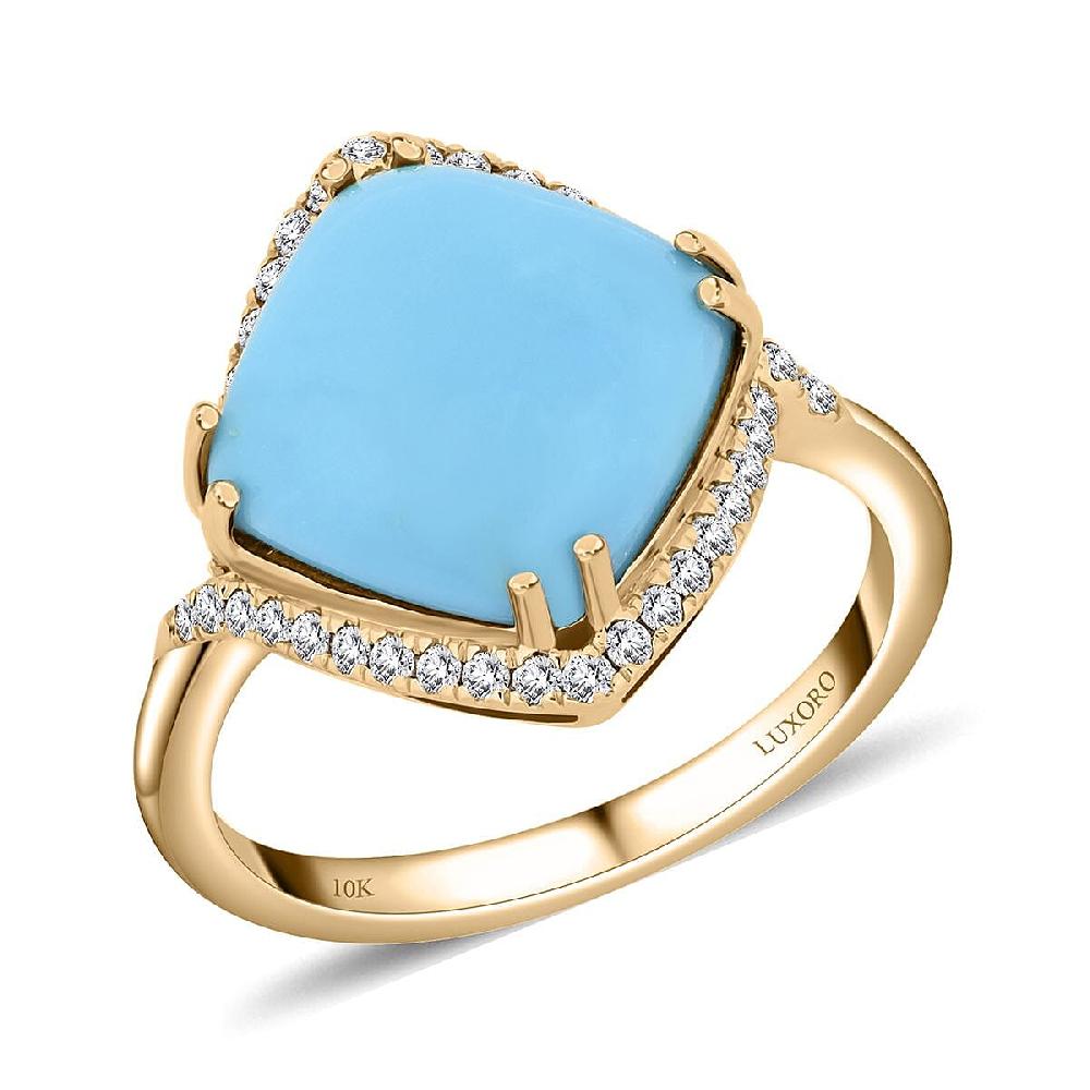 shop lc Certified & Appraised Luxoro AAA Sleeping Beauty Turquoise and I2 Diamond 5.00 ctw Ring in 10K Yellow Gold