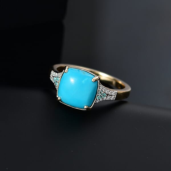 Shop Lc Certified & Appraised Luxoro AAA Sleeping Beauty Turquoise AAAA Paraiba Tourmaline And Diamond E-F I2 3.17 Ctw Ring In 10K Yellow Gold