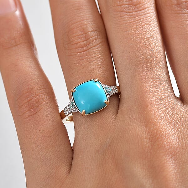 Shop Lc Certified & Appraised Luxoro AAA Sleeping Beauty Turquoise AAAA Paraiba Tourmaline And Diamond E-F I2 3.17 Ctw Ring In 10K Yellow Gold