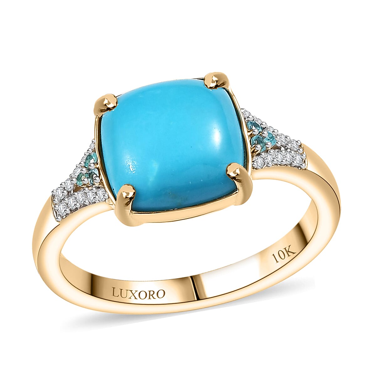 shop lc Certified & Appraised Luxoro AAA Sleeping Beauty Turquoise AAAA Paraiba Tourmaline and Diamond E-F I2 3.17 ctw Ring in 10K Yellow Gold