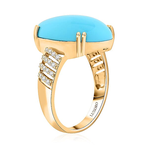 Shop Lc Certified & Appraised Luxoro AAA Sleeping Beauty Turquoise And G-H I2 Diamond 12.85 Ctw Ring In 10K Yellow Gold 4.50 Grams