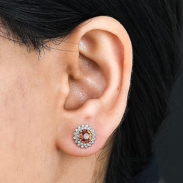 Shop Lc Certified & Appraised Luxoro AAA Songea Sapphire And G-H I2 Diamond 2.20 Ctw Sunburst Stud Earrings In 14K Yellow Gold