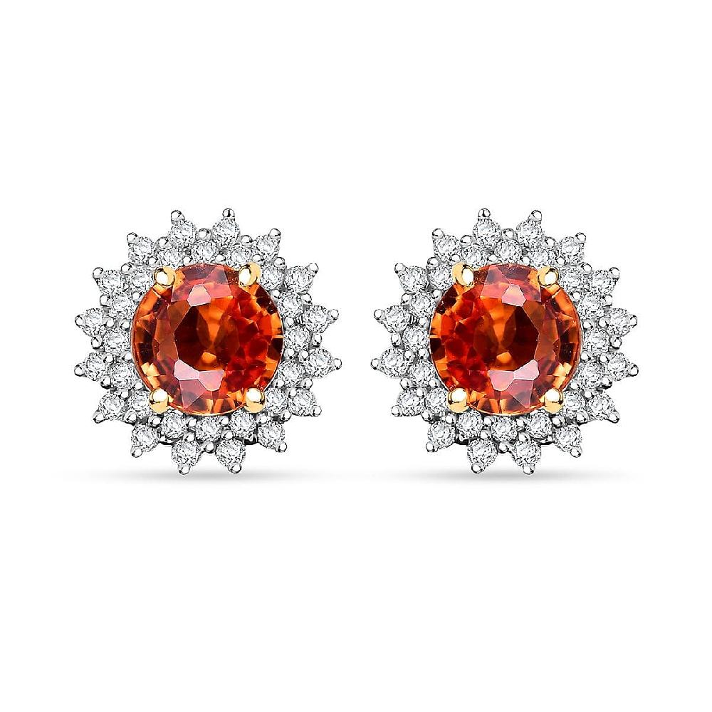 shop lc Certified & Appraised Luxoro AAA Songea Sapphire and G-H I2 Diamond 2.20 ctw Sunburst Stud Earrings in 14K Yellow Gold