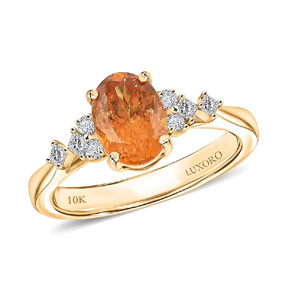 shop lc Certified & Appraised Luxoro AAA Spessartite Garnet and G-H I2 Diamond 2.35 ctw Ring in 10K Yellow Gold