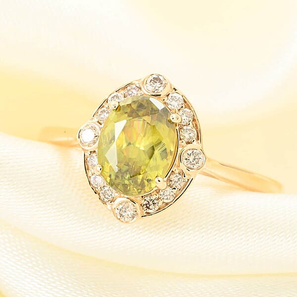 Shop Lc Certified & Appraised Luxoro AAA Sphene And G-H I2 Diamond 1.75 Ctw Ring In 14K Yellow Gold