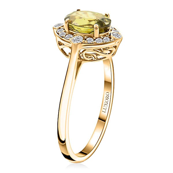 Shop Lc Certified & Appraised Luxoro AAA Sphene And G-H I2 Diamond 1.75 Ctw Ring In 14K Yellow Gold