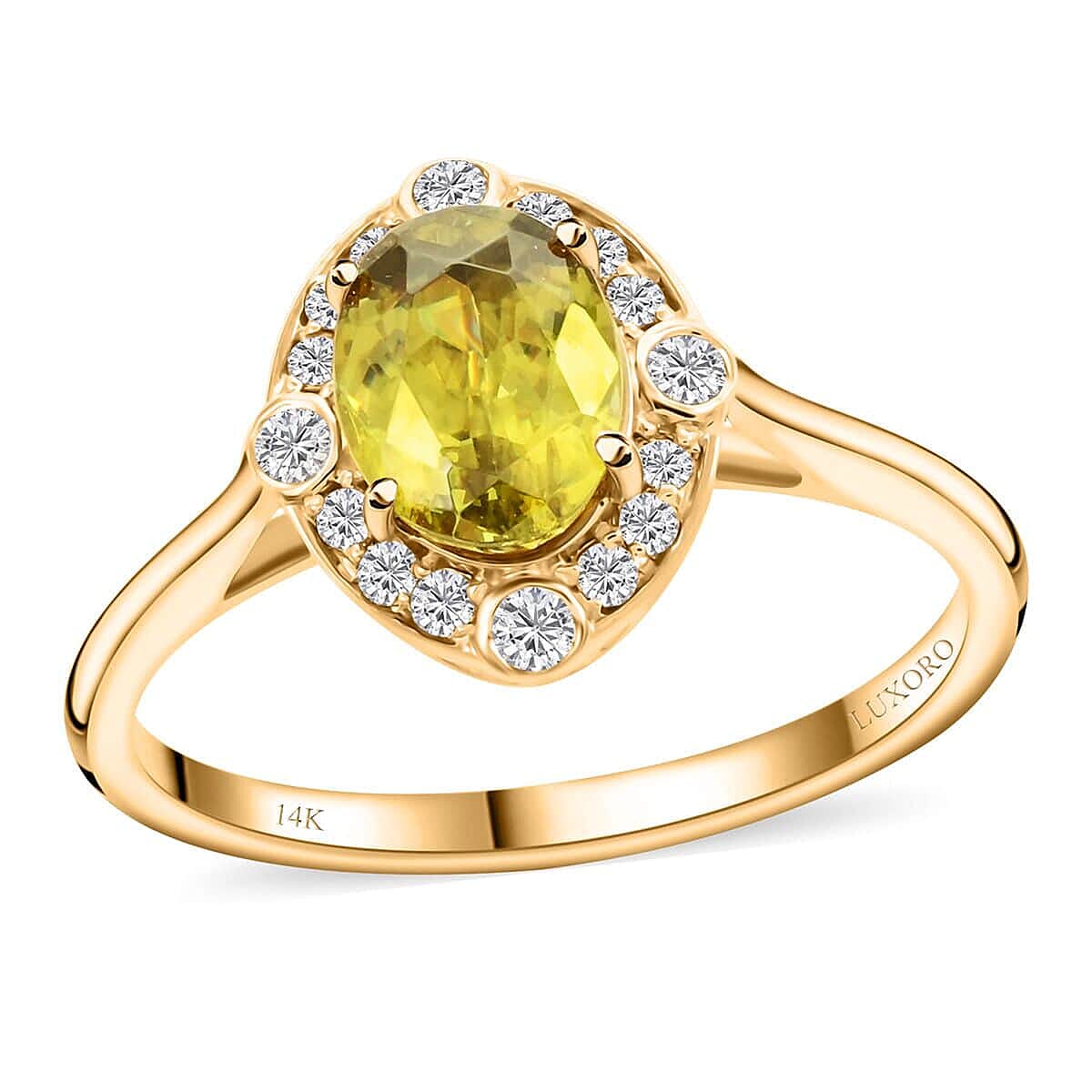 shop lc Certified & Appraised Luxoro AAA Sphene and G-H I2 Diamond 1.75 ctw Ring in 14K Yellow Gold
