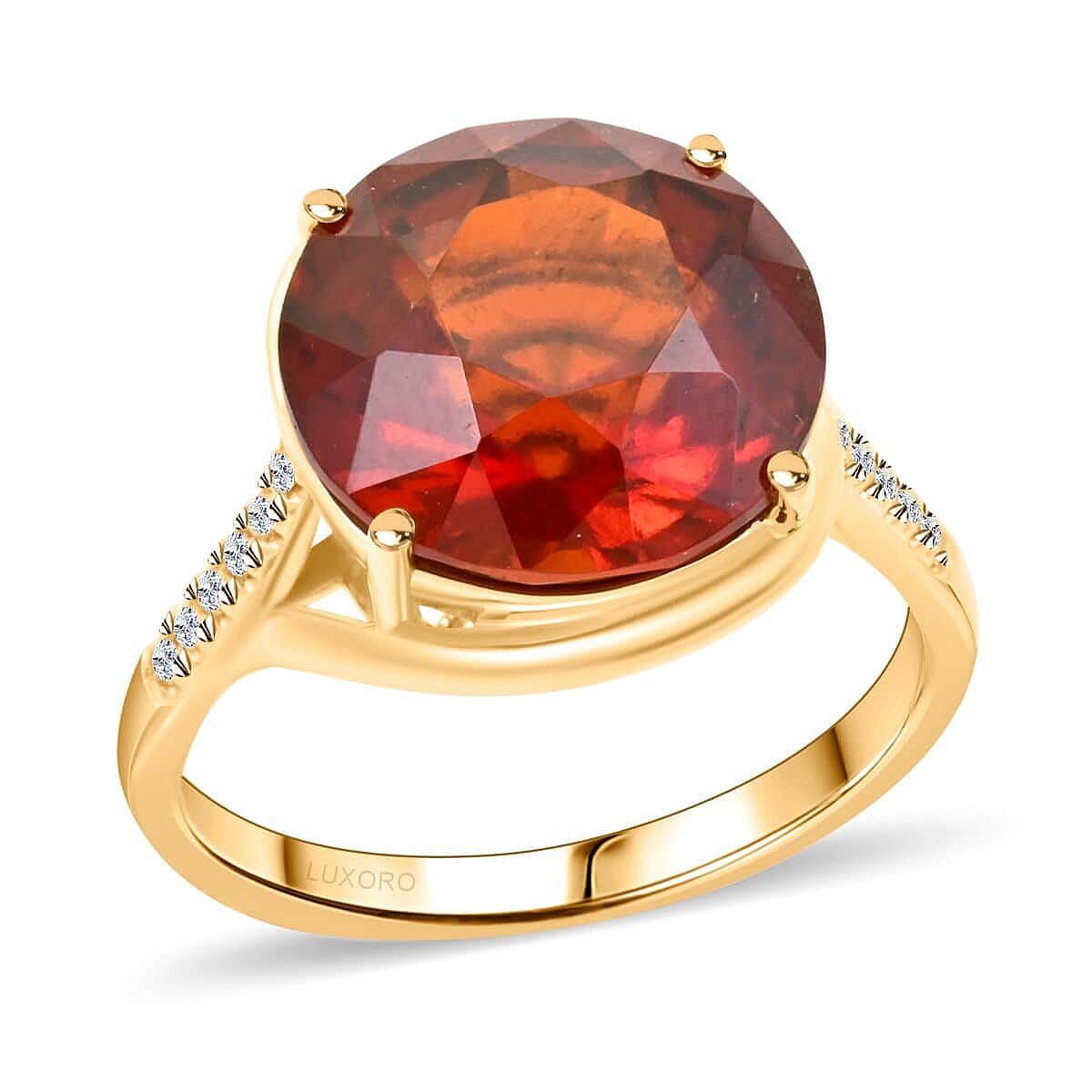 shop lc Certified & Appraised Luxoro AAA Tanzanian Sunlit Garnet and I2 Diamond 9.85 ctw Ring in 10K Yellow Gold 4.15 Grams