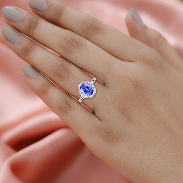 Shop Lc Certified & Appraised Luxoro AAA Tanzanite And G-H I2 Diamond 3.25 Ctw Halo Ring In 14K White Gold