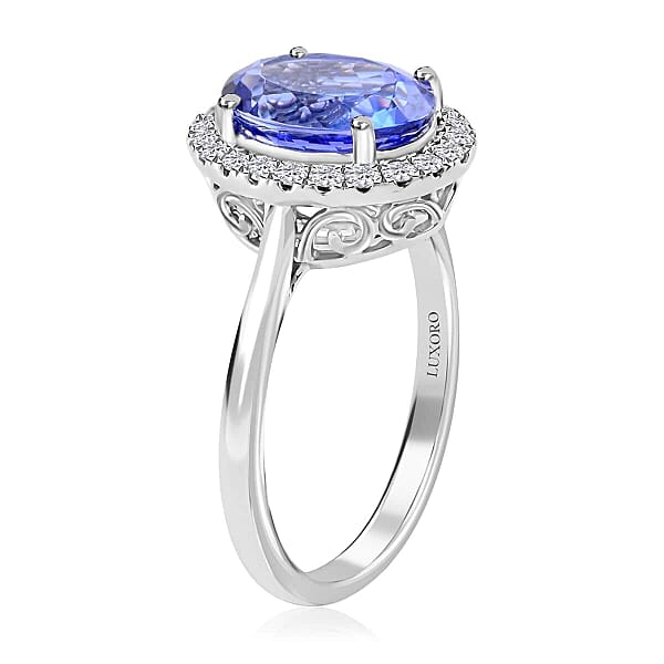 Shop Lc Certified & Appraised Luxoro AAA Tanzanite And G-H I2 Diamond 3.25 Ctw Halo Ring In 14K White Gold