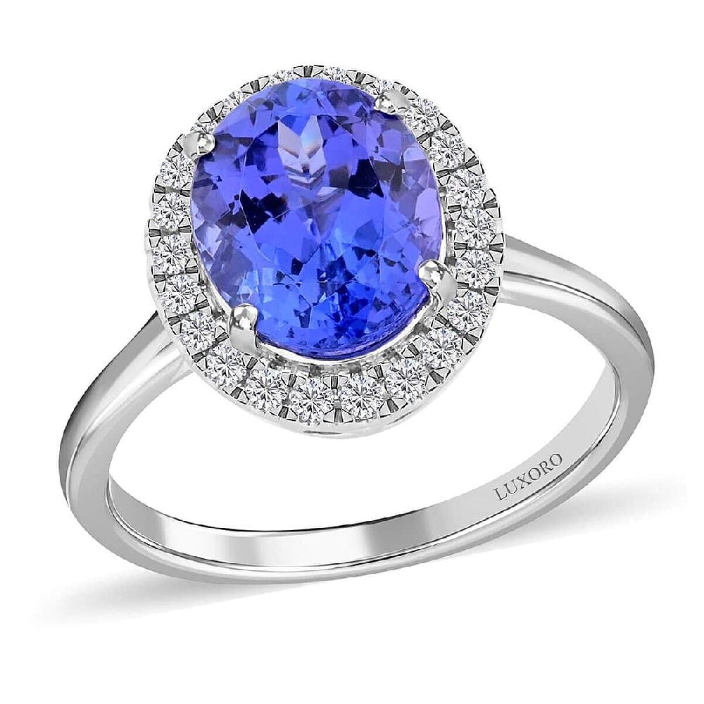 shop lc Certified & Appraised Luxoro AAA Tanzanite and G-H I2 Diamond 3.25 ctw Halo Ring in 14K White Gold