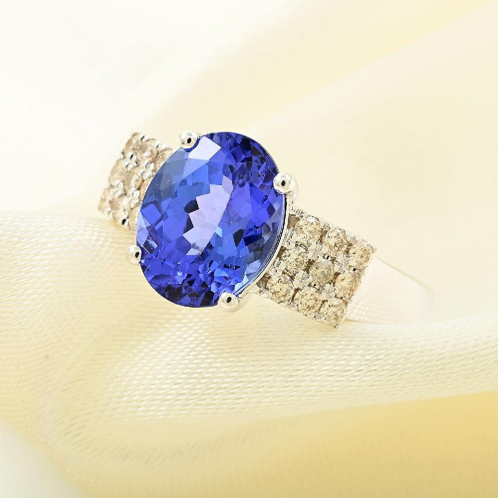 shop lc Certified & Appraised Luxoro AAA Tanzanite and G-H I2 Diamond Ring in 14K White Gold 4.60 Grams 2.75 ctw