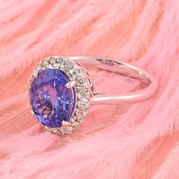 Shop Lc Certified & Appraised Luxoro AAA Tanzanite And G-H I2 Diamond 3.25 Ctw Halo Ring In 14K White Gold