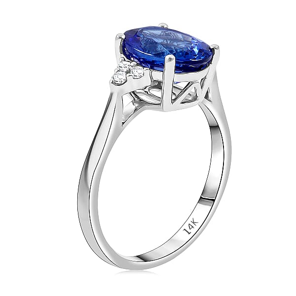 Shop Lc Certified & Appraised Luxoro AAA Tanzanite And I2 Diamond 3.00 Ctw Ring In 14K White Gold